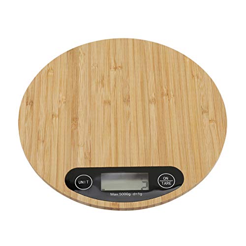 Küchenskala, 2 * AAA 5kg/1g Batterie Bambus Runde Elektrische Küchenwaage LED Anzeige, Digitale Küchenwaage für Kochküche (Ohne Batterie) von Tyenaza