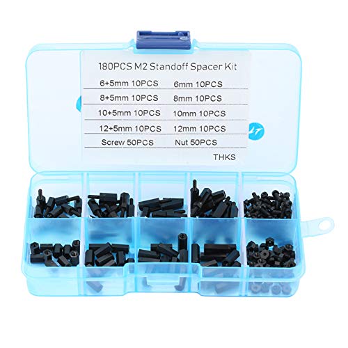 M2 Standoff Kit, Schraube Mutter Standoff 180 Stück Schwarz Nylon M2 Männlich Weiblich Abstandshalter Schrauben Muttern Sortiment Kit mit Box M2 Standoff Kit, Schraube Mutter Standoff 180 Stück Schwarz Nylon M2 Männlich Weiblich Abstandshalter Schrauben Muttern Sortiment Kit mit Box von Tyenaza