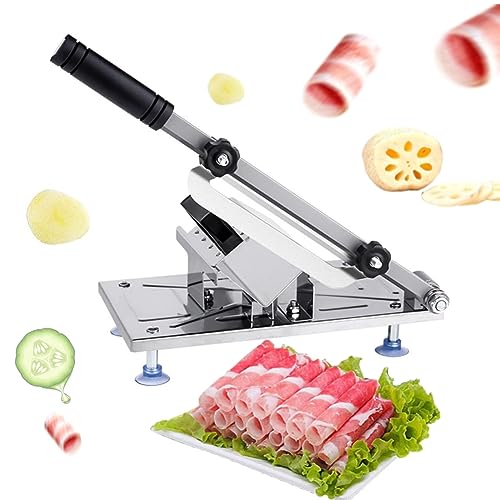 Handbuch Fleischschneider, Profi Edelstahl Manueller Fleischschneider Meat Slicer Allesschneider für Kräuter Ginseng Nougat Speck 0,3mm-8mm Verstellbare Dicke von Tyenaza