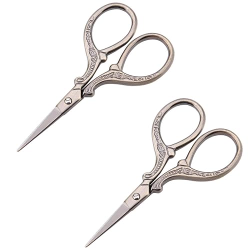 Tyenaza 2 Stücke Embroidery Scissors, Deko Schere, Silber Schere Vintage, Nähschere Scharfe Spitze Edelstahl Vintage Europäische DIY Werkzeuge Schneiderschere für Stoffstickerei Handarbeiten(Silber) von Tyenaza