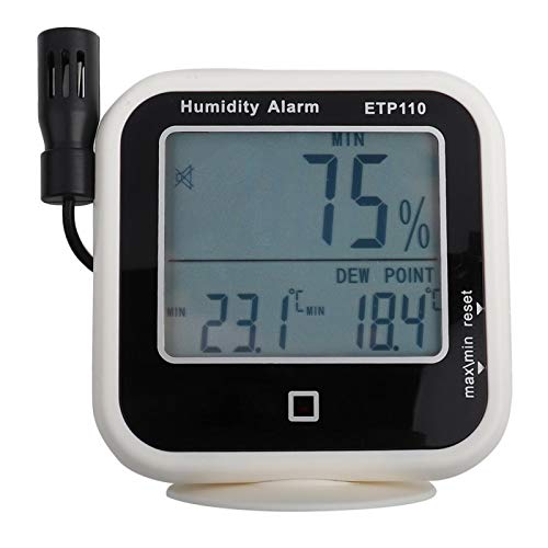 Tyenaza ETP110 Digitales Thermo-Hygrometer, Innenthermometer, Luftfeuchtigkeit mit LED-Warnung, Luftfeuchtigkeits-Taupunktmessgerät für Heimlabor, Büro, Gewächshaus von Tyenaza