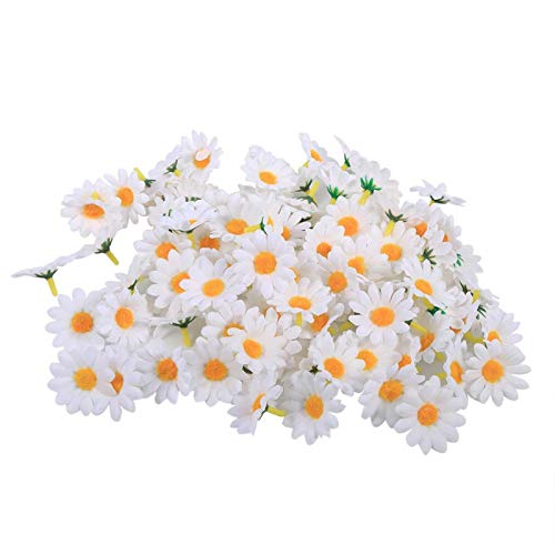 Tyenaza Gänseblümchen-Blumen-Köpfe 11 Farben 100PCS Künstliche Gerbera-Gänseblümchen-Stoff-Blumen-Kopf-Hochzeitsfest-DIY-Dekoration-Handwerk(White) von Tyenaza