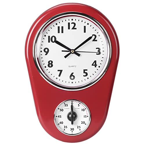 Tyenaza Retro Wanduhr, Vintage Küchenuhren, Hängeuhr Home Kitchen Timer Raumdekoration Rot für Wohnzimmer im Innenbereich von Tyenaza