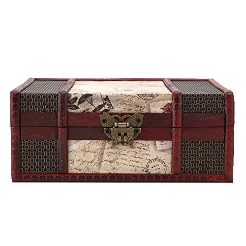 Tyenaza Aufbewahrungsbox aus Holz im Vintage-Stil, große Kapazität, Vintage-Dekorationsbox, Schmuckschatulle, Organizer für Büro, Raumdekoration (Stempel mit Schloss) von Tyenaza