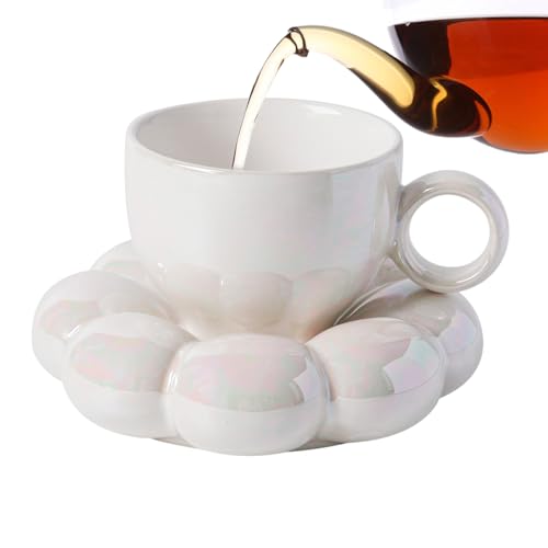 Tyinerc Kaffeetasse In Blumenform, Niedliche Kaffeetasses Aus Keramik Tassen-Untertassen-Set, Keramik-Teetasse Und Untertasse Mit Blumenmuster, Blumen-Teegetränkbecher von Tyinerc