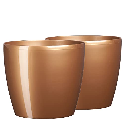 Tymar Blumentopf, 2er-Pack, Pflanzentopf aus Kunststoff, Moderne, Runde Form (Gold, ø 15,5 cm) von Tymar