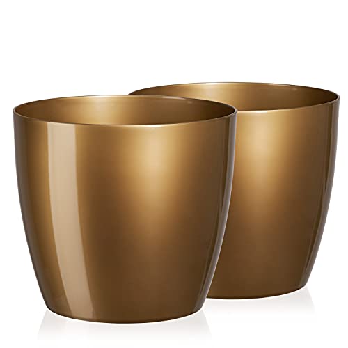 Tymar Blumentopf, 2er-Pack, Runde Form, Übertopf (Gold, ø 16 cm) von Tymar