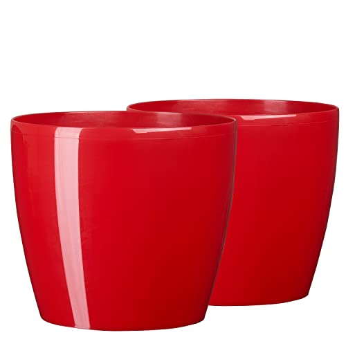 Tymar Blumentopf, 2er-Pack, Pflanzentopf aus Kunststoff, Moderne, Runde Form (Rot, ø 25 cm) von Tymar