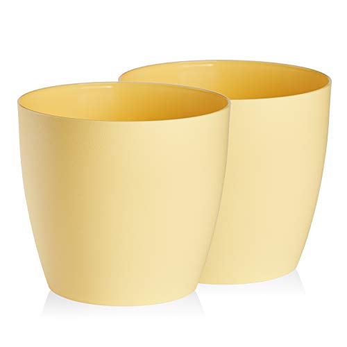 Tymar Blumentopf, 2er-Pack, Pflanzentopf aus Kunststoff, Moderne, matt, Runde Form (Gelb, ø 16 cm) von Tymar