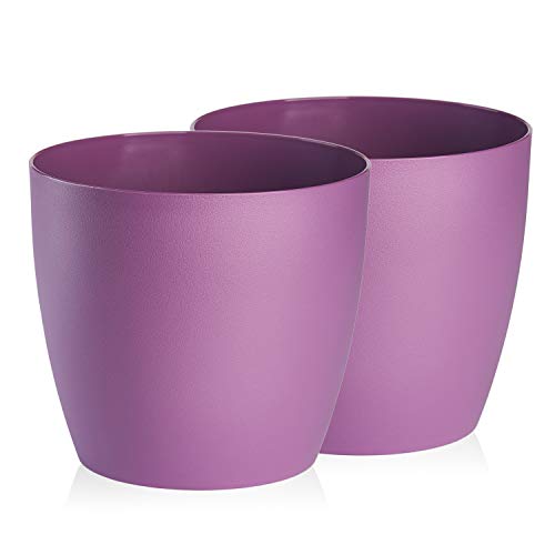 Tymar Blumentopf, 2er-Pack, Pflanzentopf aus Kunststoff, Moderne, matt, Runde Form (Violett, ø 14 cm) von Tymar