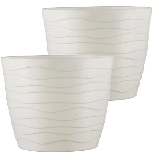 Tymar Blumentopf, 2er-Pack, runde Form, Pflanzgefäß, Pflanzkübel für Innen, Pflanztopf aus Kunststoff, Leichter, Doppelpack,mit 3D-Wellendesign (17 cm, Creme) von Tymar