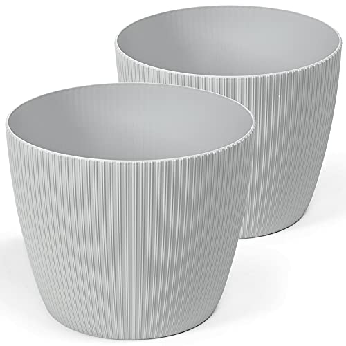 Tymar Blumentopf, 2er-Pack, Runde Form, Übertopf ((2pack) Grau, ø 15,5 cm) von Tymar