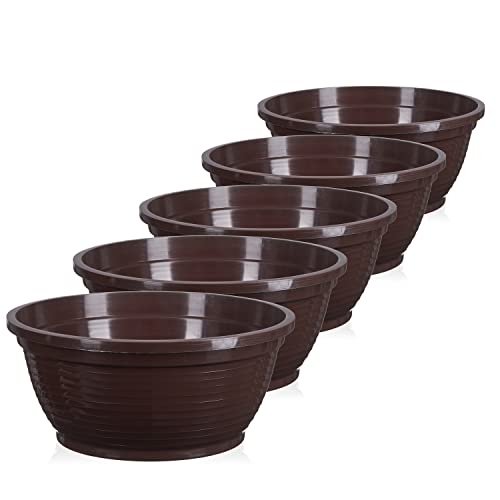 Tymar Grabschale, 5 Pack, Blumenschale,Pflanzschale, runde Schale, Kunststoff, Pflanztopf für Garten, Balkon, Terrasse (Braun, ø 13 cm) von Tymar