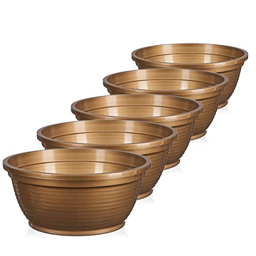 Tymar Grabschale, 5 Pack, Blumenschale,Pflanzschale, runde Schale, Kunststoff, Pflanztopf für Garten, Balkon, Terrasse (Gold, ø 13 cm) von Tymar