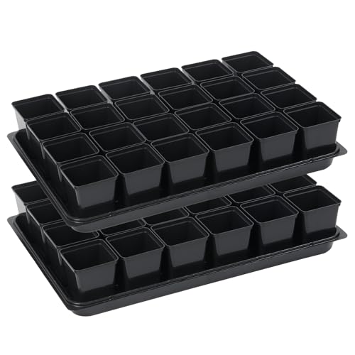 Tymar 24x Anzuchttöpfe mit Untersetzer, Blumentopf mit Pflanzschalen, mit Tablett, Shuttle-Trageschalen (Anzuchttöpfe 7x7 + Untersetzer, 2 Pack) von Tymar