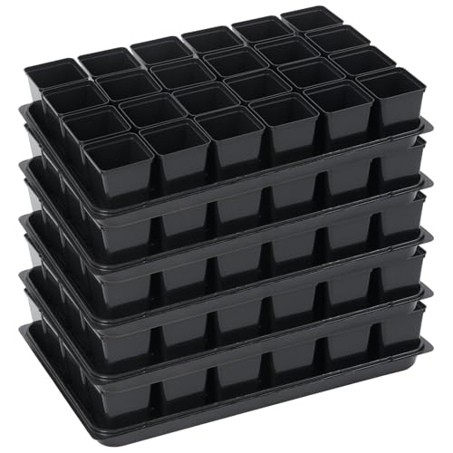 Tymar 24x Anzuchttöpfe mit Untersetzer, Blumentopf mit Pflanzschalen, mit Tablett, Shuttle-Trageschalen (Anzuchttöpfe 7x7 + Untersetzer, 5 Pack) von Tymar