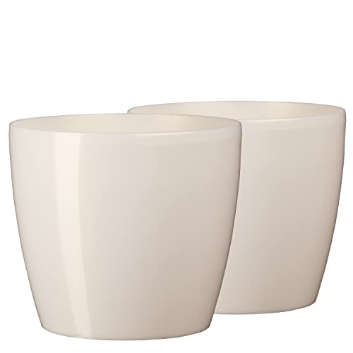 Tymar Blumentopf, 2er-Pack, Pflanzentopf aus Kunststoff, Moderne, Runde Form (Creme, ø 18 cm) von Tymar
