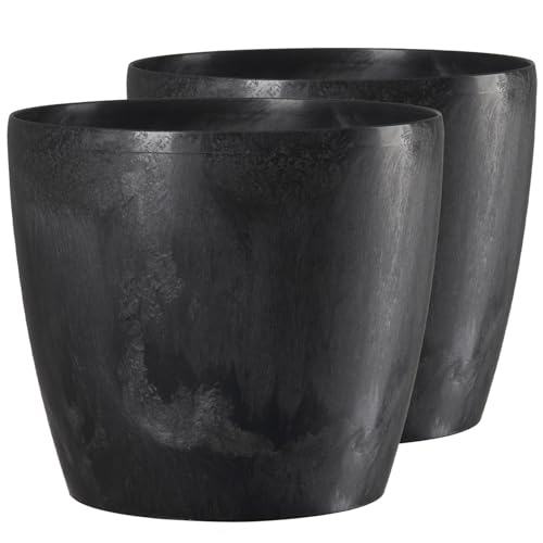 Tymar Blumentopf, 2er-Pack, Pflanzentopf aus Kunststoff, Moderne, Runde Form (Schwarz Beton, ø 18 cm) von Tymar