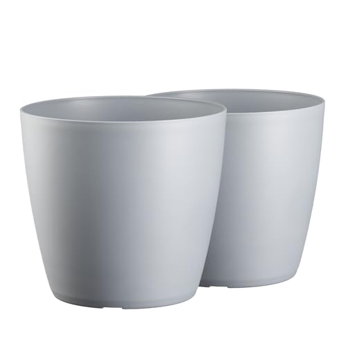 Tymar Blumentopf, 2er-Pack, Pflanzentopf aus Kunststoff, Moderne, matt, Runde Form (Grau, ø 30 cm) von Tymar