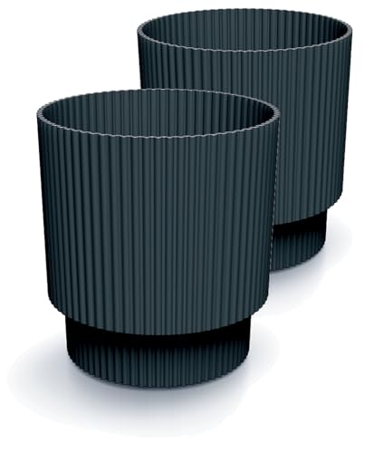Tymar Blumentopf, Übertopf, 2er-Pack, Runde Form (DBMIN Anthrazit, ø 15 cm) von Tymar
