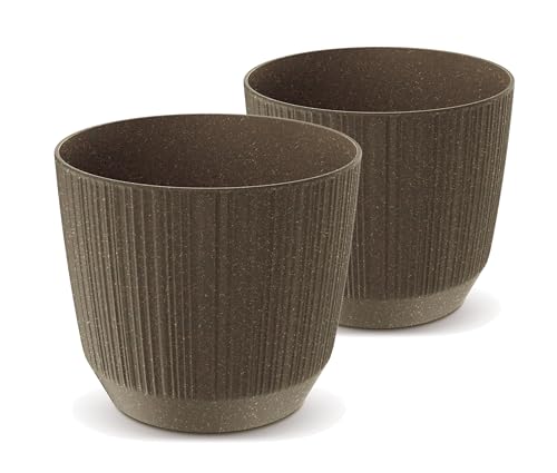 Tymar Blumentopf,Übertopf, 2er-Pack, Blumenübertopf aus Kunststoff, Matte, Runde Form (ø 13 cm, (2pack) ECO Kaffee) von Tymar