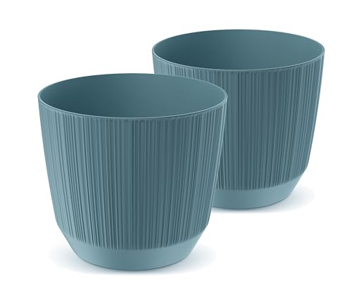 Tymar Blumentopf,Übertopf, 2er-Pack, Blumenübertopf aus Kunststoff, Matte, Runde Form (ø 17 cm, (2pack) Blau) von Tymar