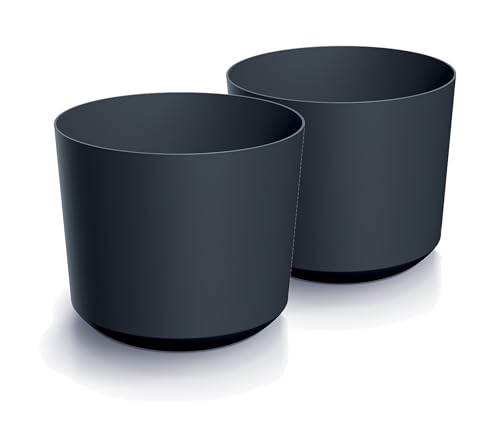 Tymar Blumentopf,Übertopf, 2er-Pack, Blumenübertopf aus Kunststoff, Matte, Runde Form (ø 18 cm, (2pack) Anthrazit) von Tymar