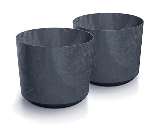 Tymar Blumentopf,Übertopf, 2er-Pack, Blumenübertopf aus Kunststoff, Matte, Runde Form (ø 20 cm, (2pack) Beton Anthrazit) von Tymar