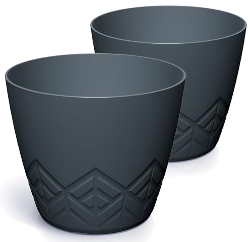 Tymar Blumentopf – Stilvoller Übertopf mit modernem Muster, 2pack, blumenübertopf_ARECO (Anthrazit; ø 14 cm) von Tymar