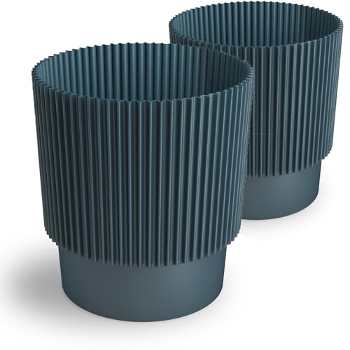 Tymar Blumentopf matt, 2er-Pack, Übertopf aus Kunststoff, Runde Form (Dunkelblau, ø 13 cm) von Tymar