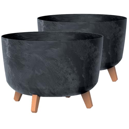 Tymar Blumentopf mit Füßen, 2er-Pack, Blumenkübel, Pflanzkübel, Übertopf, Runde Form((2pack) Beton Anthrazit; ø 39 cm) von Tymar