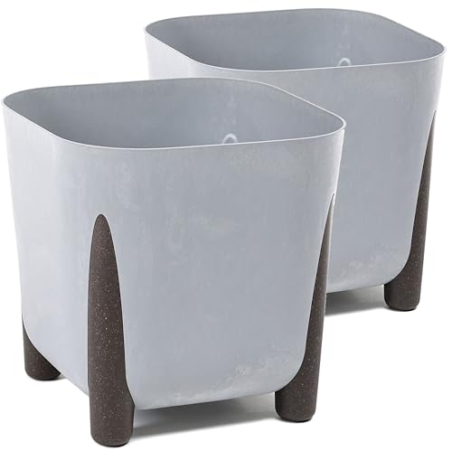 Tymar Blumentopf mit Füßen, 2er-Pack, Blumenkübel, Pflanzkübel,Übertopf, Quadrat Form ((2pack) Beton, 26x26 cm) von Tymar