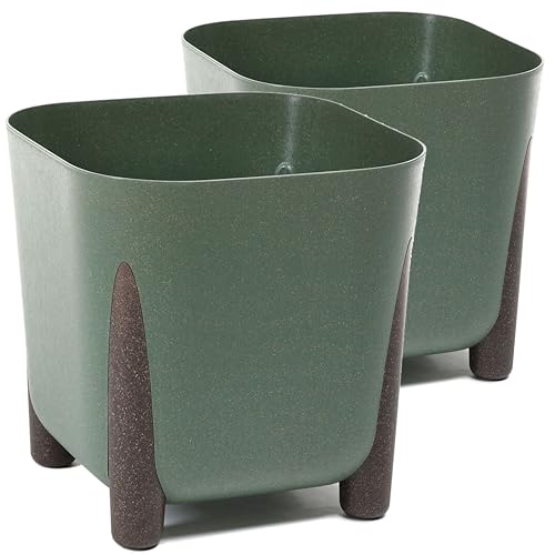 Tymar Blumentopf mit Füßen, 2er-Pack, Blumenkübel, Pflanzkübel,Übertopf, Quadrat Form ((2pack) EcoGrün, 36x36 cm) von Tymar