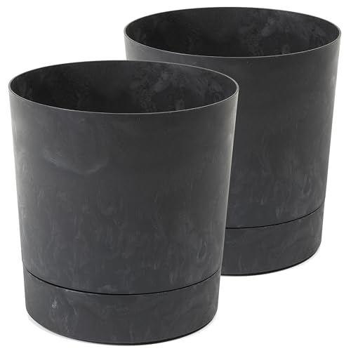 Tymar Blumentopf mit Untersetzer, 2er-Pack, dekorativer Pflanzentopf aus Kunststoff, Moderne, Runde Form, für Innenräume (ø 13 cm, (2pack) Beton Schwarz) von Tymar