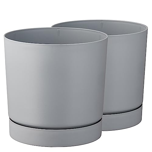 Tymar Blumentopf mit Untersetzer, 2er-Pack, dekorativer Pflanzentopf aus Kunststoff, Moderne, Runde Form, für Innenräume (ø 20 cm, (2pack) Grau) von Tymar