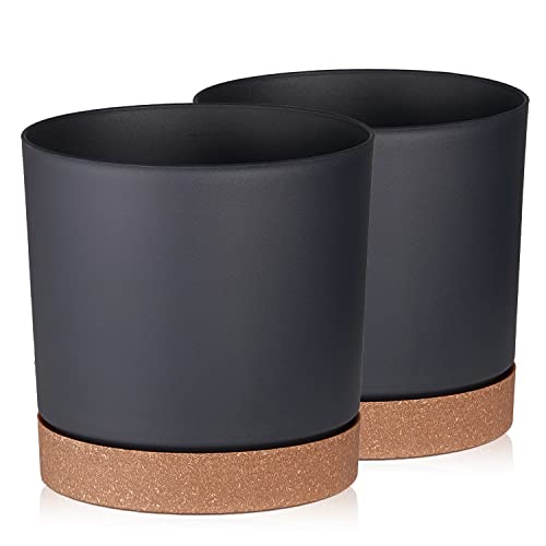 Tymar Blumentopf mit Untersetzer, 2er-Pack, dekorativer Pflanzentopf aus Kunststoff, Moderne, Runde Form, für Innenräume (ø 35 cm, (2pack) KOR Graphit) von Tymar