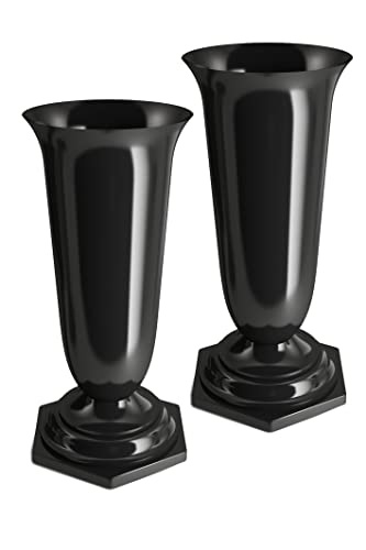 Tymar Grabvase, 2er-Pack, Friedhofsvase mit Sockel, Grabschmuck, Vase für Grab, Kunststoff (Schwarz, ø 15 cm) von Tymar
