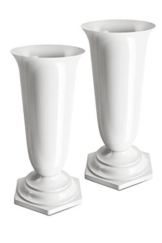 Tymar Grabvase, 2er-Pack, Friedhofsvase mit Sockel, Grabschmuck, Vase für Grab, Kunststoff (Weiß, ø 13 cm) von Tymar