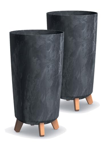 Tymar Übertöpfe groß mit Füßen, Blumenübertopf, Blumentopf Gross, Blumenkübel matt, Pflanzkübel für Außen und Innen ((2pack) Beton Anthrazit ; Höhe 44,5 cm/ø 24 cm) von Tymar