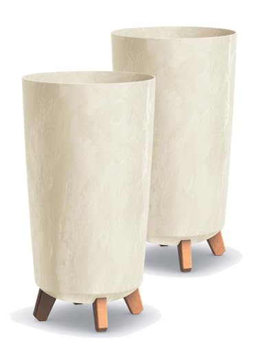 Tymar Übertöpfe groß mit Füßen, Blumenübertopf, Blumentopf Gross, Blumenkübel matt, Pflanzkübel für Außen und Innen ((2pack) Beton Creme ; Höhe 36,5 cm/ø 20 cm) von Tymar