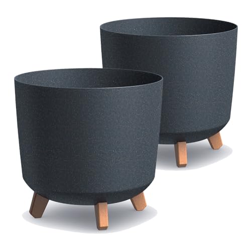 Tymar Übertöpfe groß mit Füßen, Blumenübertopf, Blumentopf Gross, Blumenkübel matt, Pflanzkübel für Außen und Innen ((2pack) Holz Anthrazit ; Höhe 28,5 cm/ø 30 cm) von Tymar