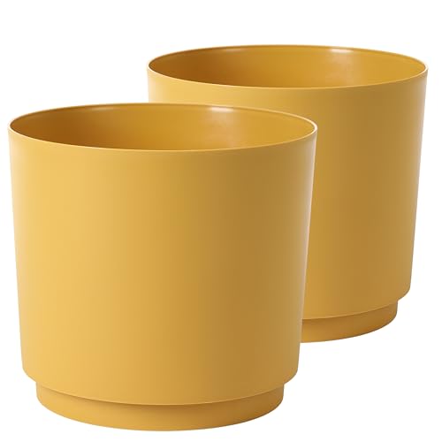 Tymar Übertopf Matte, Blumentopf, Blumenübertopf aus Kunststoff, 2er-Pack (Gelb; ø 28 cm) von Tymar