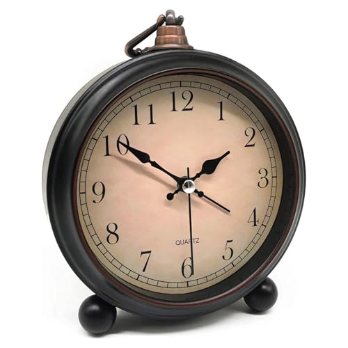 Tyme Retro Wecker, Ohne Ticken, Analog Tischuhr Nachttischuhr Alarmwecker Vintage Retro Nostalgie aus Metall, Antik Standuhr Schreibtischuhr Uhr Tischwecker mit Alarm Tyme Retro Wecker, Ohne Ticken, Analog Tischuhr Nachttischuhr Alarmwecker Vintage Retro Nostalgie aus Metall, Antik Standuhr Schreibtischuhr Uhr Tischwecker mit Alarm von Tyme