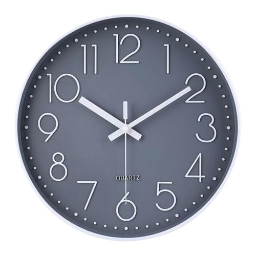 Tyme Wanduhr 30cm mit schleichender Sekunde ohne Tickgeräus Quartz Modern Rund für Büro, Wohnzimmer, Küche, Schule und Kinderzimmer von Tyme