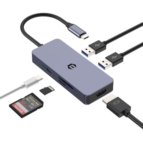 Tymyp USB C Hub, Multiport Adapter USB C auf HDMI 4K, 6 in 1 Verteiler mit LAN, für Laptop, Chromebook, Surface Pro 8, 100W PD, USB 3.0, SD/TF Kartenleser von Tymyp
