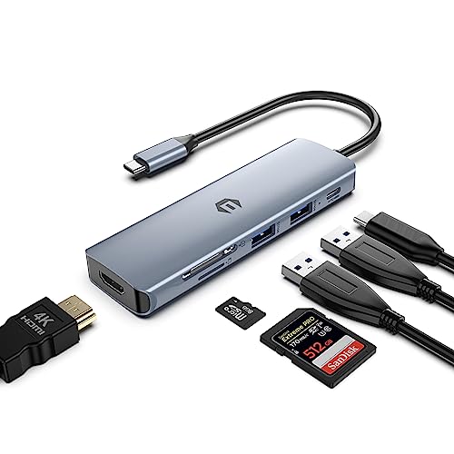 Tymyp USB-Hub, 6-in-1 USB-C-Hub, All-in-One-USB-Splitter mit 4K HDMI, Typ C PD 100 W, 2 x USB 3.0 und SD/TF-Kartenleser für Laptop, Flash-Laufwerk, Drucker und mehr von Tymyp