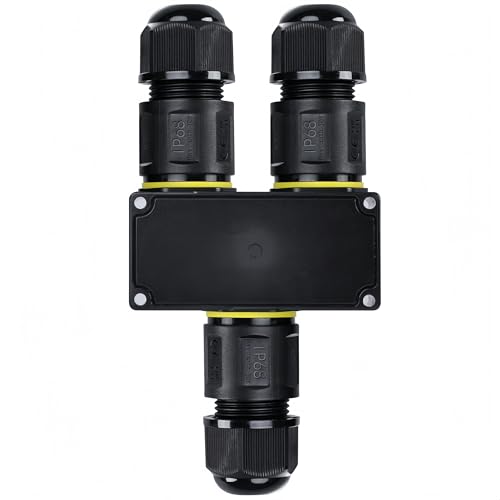 IP68 Wasserdichte Kabelverbinder3-Wege 4-12 mm Kabeldurchmesser, Verteilerdose außen, 3-Leiter, Kabelverbinder Wasserdicht 3 polig Verbindungsklemme mit Hebel für Outdoor, Abzweigdose Schwarz von Tynoscco