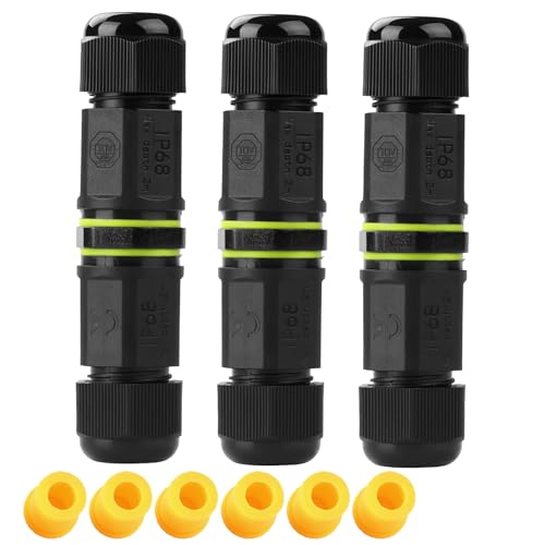 Kabelverbinder Wasserdicht 3 polig,M18 IP68 Wasserdichte Kabelverbinder 5-10mm Kabeldurchmesser, Verteilerdose außen, 3-Leiter, Verbindungsklemme mit Hebel für Outdoor, 3 Stück Abzweigdose Schwarz von Tynoscco