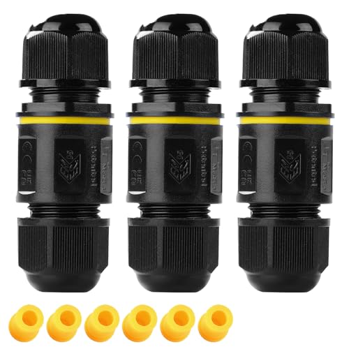 Kabelverbinder Wasserdicht 3 polig,M20 IP68 Wasserdichte Kabelverbinder 4-8mm Kabeldurchmesser, Verteilerdose außen, 3-Leiter, Verbindungsklemme mit Hebel für Outdoor, 3 Stück Abzweigdose Schwarz von Tynoscco