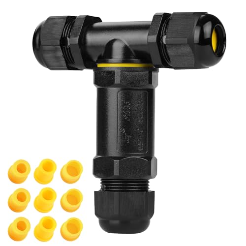 Kabelverbinder Wasserdicht 5 polig, T-Form M25 IP68 Wasserdichte Kabelverbinder3-Wege 4-14 mm Kabeldurchmesser, Verteilerdose außen,Verbindungsklemme mit Hebel für Outdoor, Abzweigdose Schwarz von Tynoscco